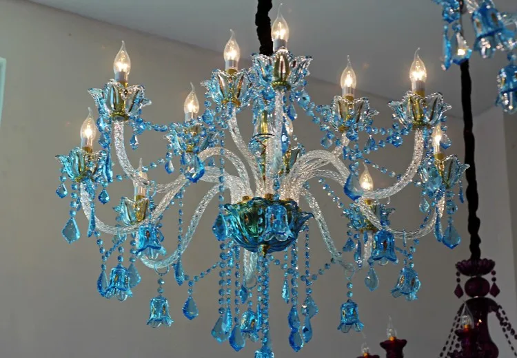 Французская светодиодная стеклянная люстра из прозрачного стекла led Candelabro синие