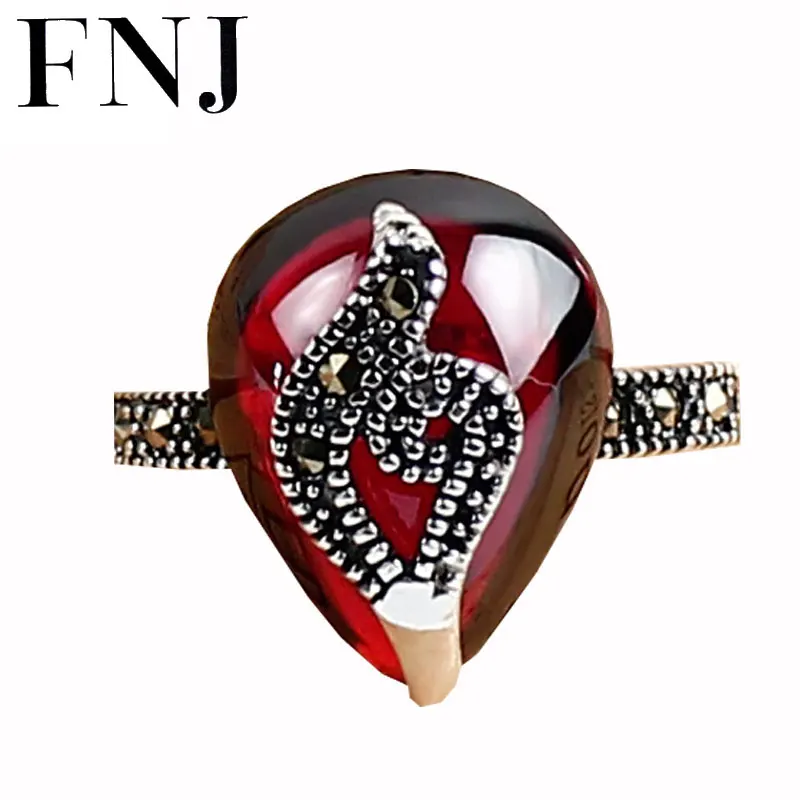 

FNJ Ring 925 Sterling Silver Wedding Heart Synthetic Blue Red Corundum Garnet S925 Thai Silver Rings for Women Men