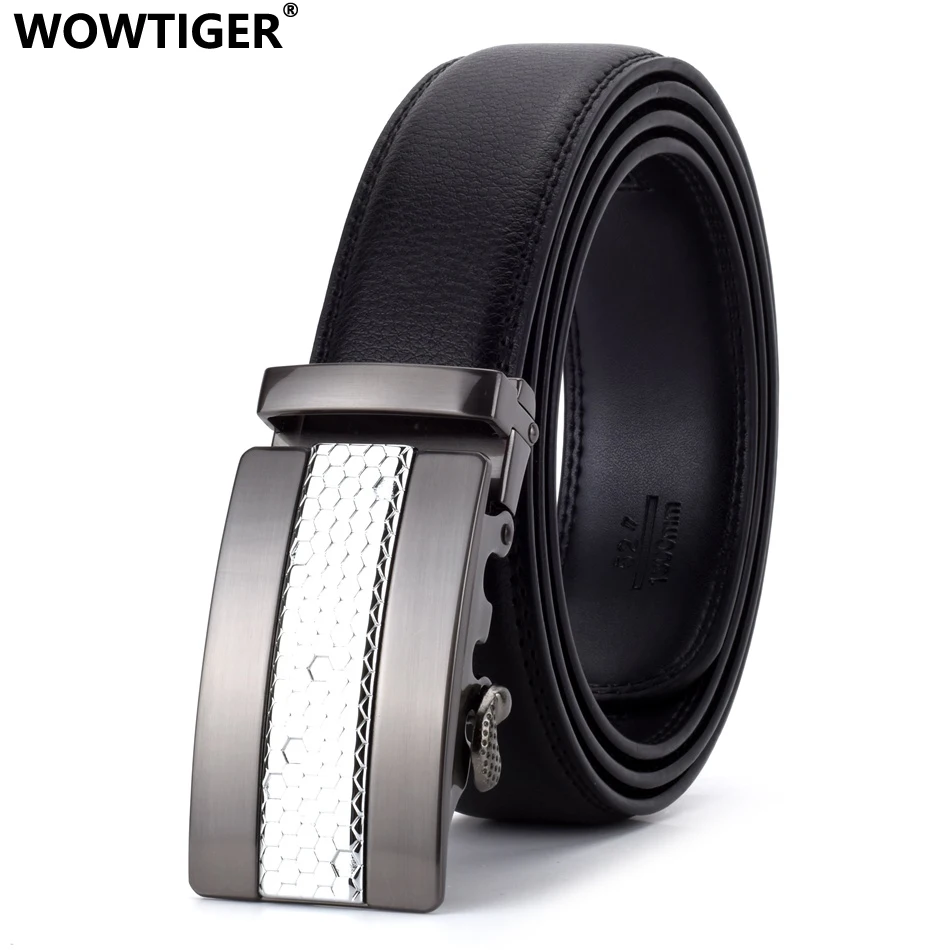 

WOWTIGER Black width 35mm Cowhide genuine Leather Belt For Men High Quality Male Automatic Buckle Brand Luxury mens belts