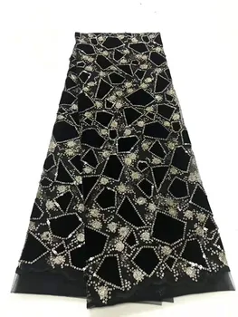 

New design sequined velvet French mesh yarn embroidered African lace Nigeria lace fabric suitable for dress dress fabric 5 yards