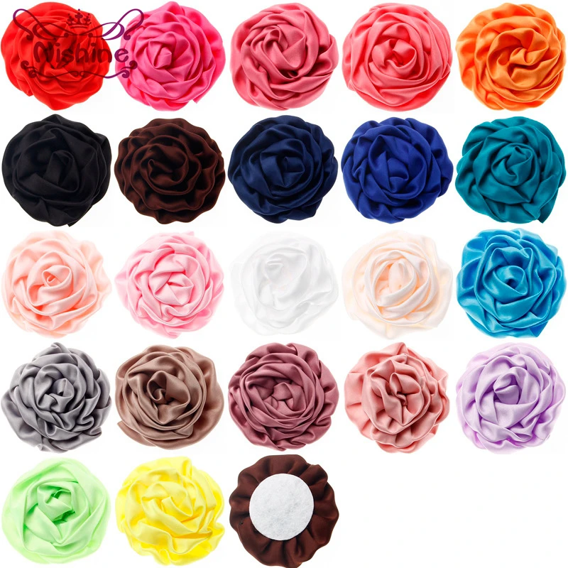 

Nishine 30pcs 3" Flatback Soft Satin Rolled Rose Flower Fabric Rosette DIY Kid Headband Hair Accessories
