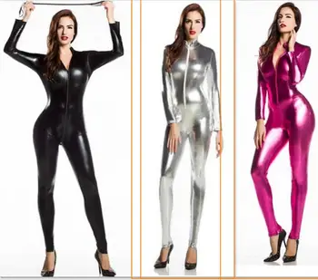 

PVC lingerie jumpsuit Womens Zentai Jumpsuit Bodysuit Lycra Spandex Full Body Zentai Suit Sexy Black Shiny Latex Zentai Catsuit