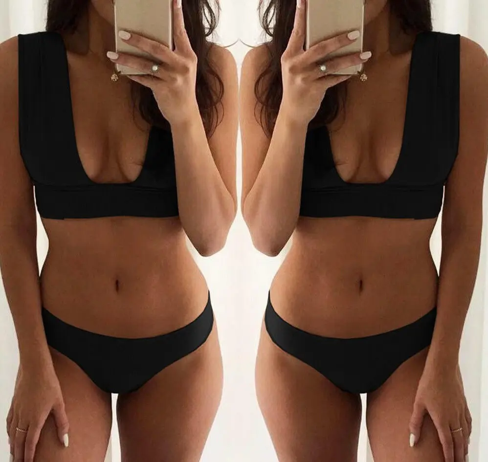 

Sexy Womens V-Neck Bandage Bra Bikini Set Biquini Summer Beach Triangle Push-Up Padded Brazilian Swimwear Swimsuit Bathing Suit