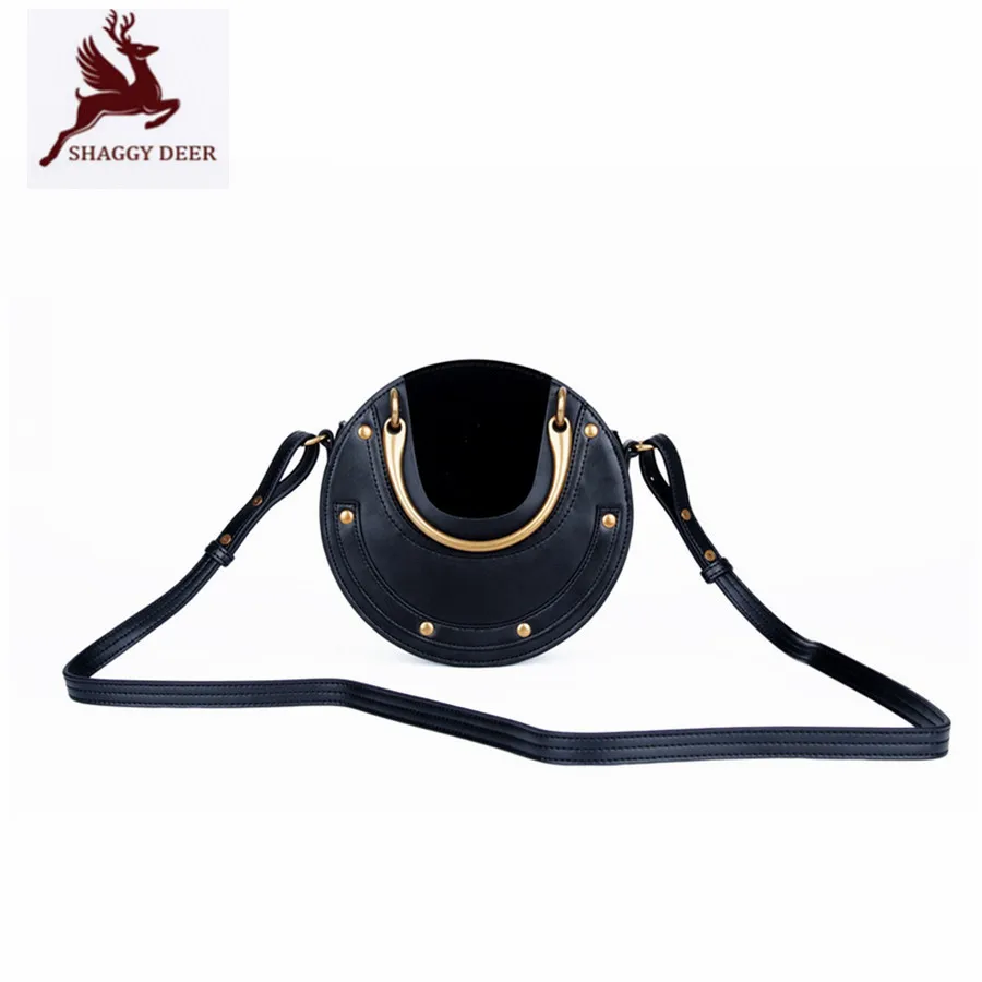 

2017ss Luxury Vintage Patchwork Cow Leather Saddle Handbag lady circular Moon Rivets Metal Ring handle Crossbody Shoulder Bag