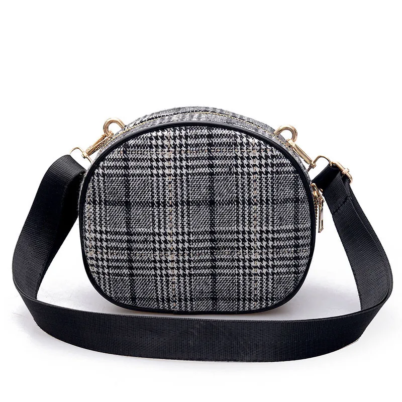 

temperament broadband Plaid small round academy wind leisure bag inclined bag ladies bag crossbody bags for women