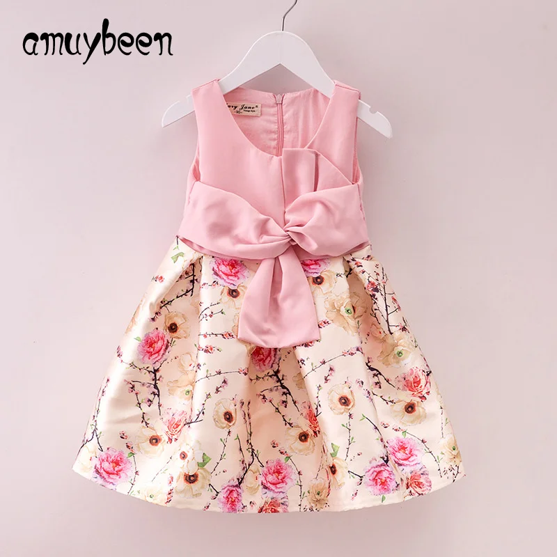 Bé Cô Gái Ăn Mặc Mùa Hè 2017 Chắp Vá In Hoa Hồng Đỏ Công Chúa Toddler Kids Dresses for Girls Đảng Mặc Quần Áo 3 4 5 7