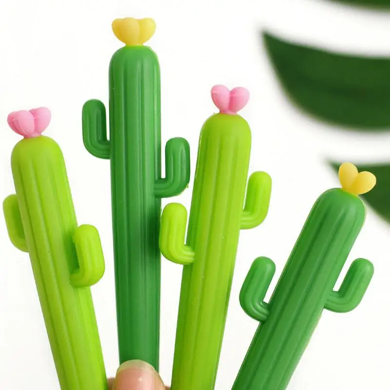 4 pcs/lot Cute Creative Cactus Gel Pens Stationery Office School Supplies Gift Pen 0.38mm Black Ink | Канцтовары для офиса и