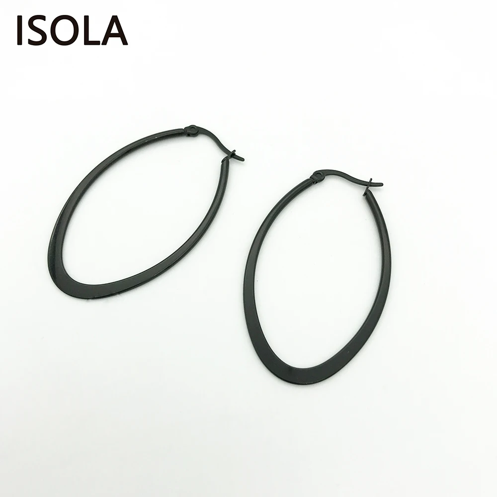 

ISOLA Top Quality Titanium Steel Oval Shape Smooth Surface Classic Creole Earrings Ellipse Shape Hoop Earring For Woman Jewelry