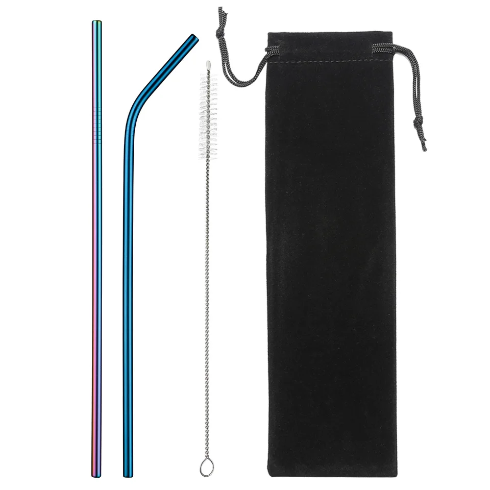 

Eco-Friendly Reusable Straw Stainless Steel Straws Drinking High Quality Metal Straw with Cleaner Brush & Bag Wholesale Hot Sale