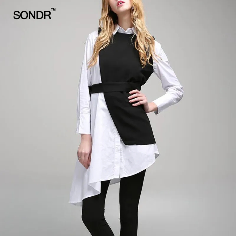 

SONDR Asymmetrical Women's Suit Long Sleeve Shirt Dress Irregular Vest Tops Female Casual Two Piece Sets 2019 New