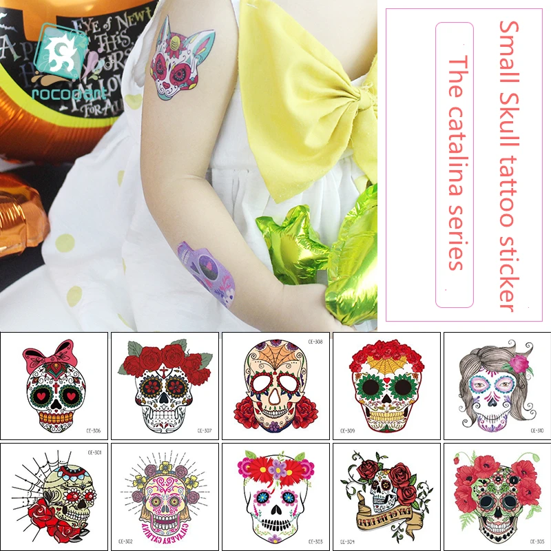 

Small size 6x6cm Katrina Death Day Symbol Skull Taty Design Body Temporary Decor for Kids Waterproof Small Size Tattoo Sticker