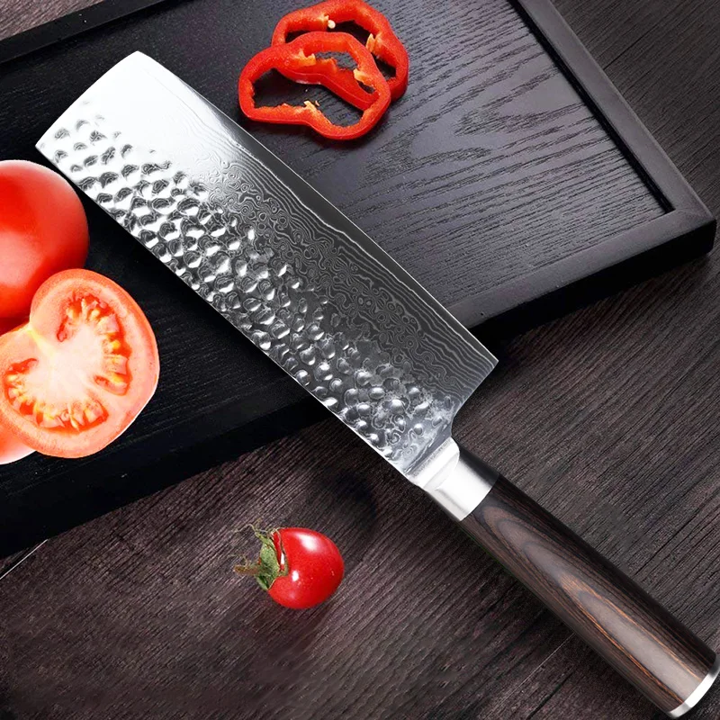 6.5 inch nakiri vegetable knife Damascus steel kitchen knife Japanese VG10 best chef knives with color wood handle cleaver