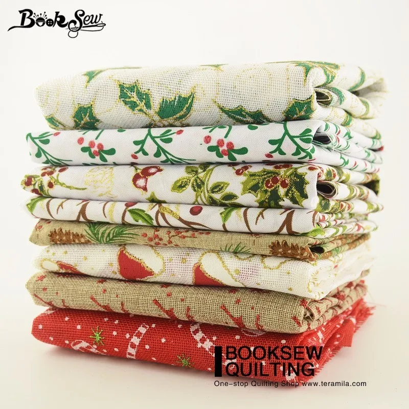 Booksew Linen Fabric Fat Quarter For Decoration Table Cloth Christmas Theme Patchwork 8PCS/lot 45cmx50cm Precut Bundle Curtain|linen fabric|fabric