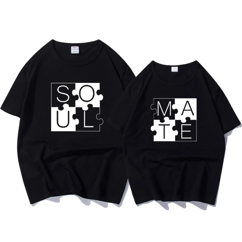 

Summer Tops for Women 2019 Soul Mate Printed T-shirt Female T-Shirt Couple T Shirt for Lovers Men T Shirt Women Tops Plus Size