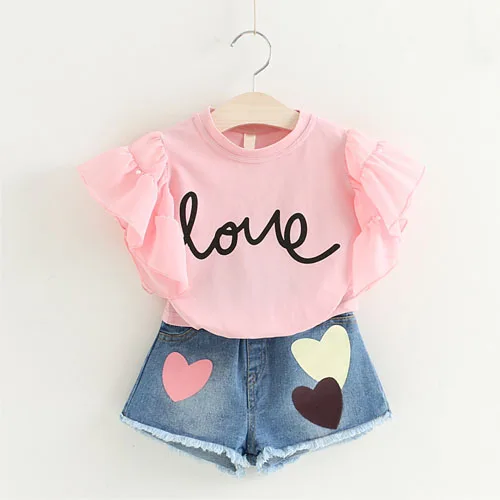 Humor Bear/Детская одежда Одежда для девочек летние модные стильные комплекты детской одежды короткая футболка+ короткие штаны комплект из 2 предметов для девочек - Цвет: Розовый