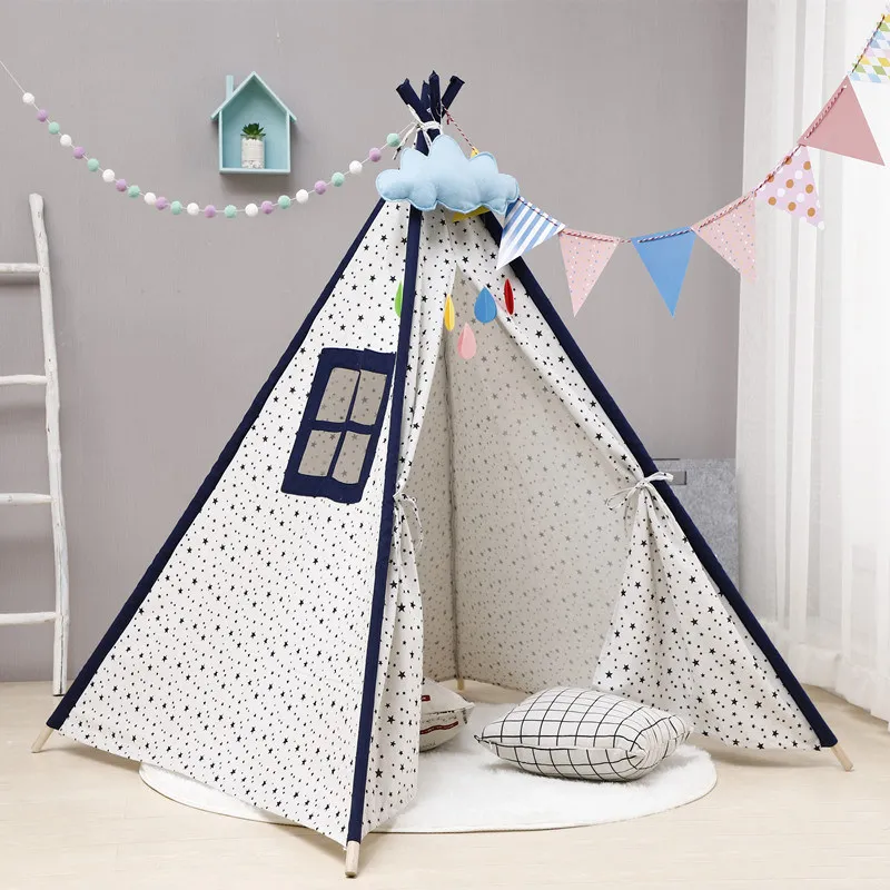 Детский портативный складной замок на открытом воздухе, треугольные палатки, большие небеленые брезентовые оригинальные вигвамы, Детская индийская Игровая палатка без коврика - Цвет: Star