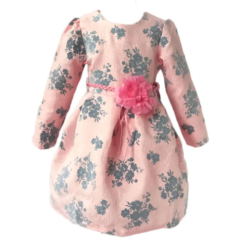 New Arrival Girl Print Dress and Flower Belt 2 Pieces Princess Dress Brand of High Quality
