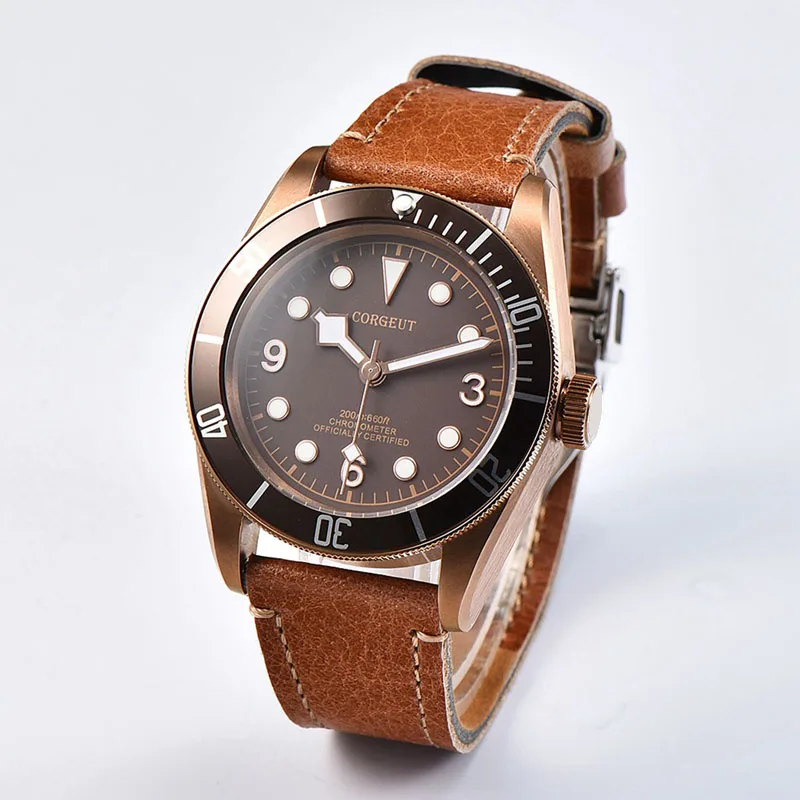 

Corgeut 41mm Mens Automatic Watch, Brass PVD Coated SS Case Coffee Dial Mechanical Watches Miyota 8215 Move't Clock CA2010BZ