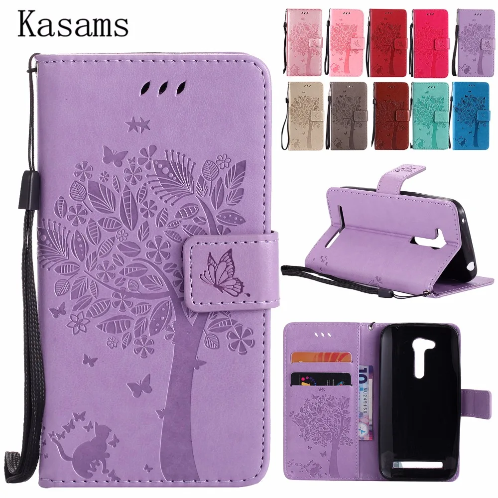 

3D Tree For Asus Zenfone Go ZB452KG Case For Asus Zenfone Go ZB551KL Phone Casing PU Leather Flip Stand Cover ZB452 ZB551 KL