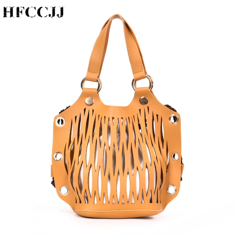 

HFCCJJ NEW Fashion Handbags PU Leather Clutch Lurury Designer Women Bag Summer Beach Bags Hollow Out Casual Bags Female HC082