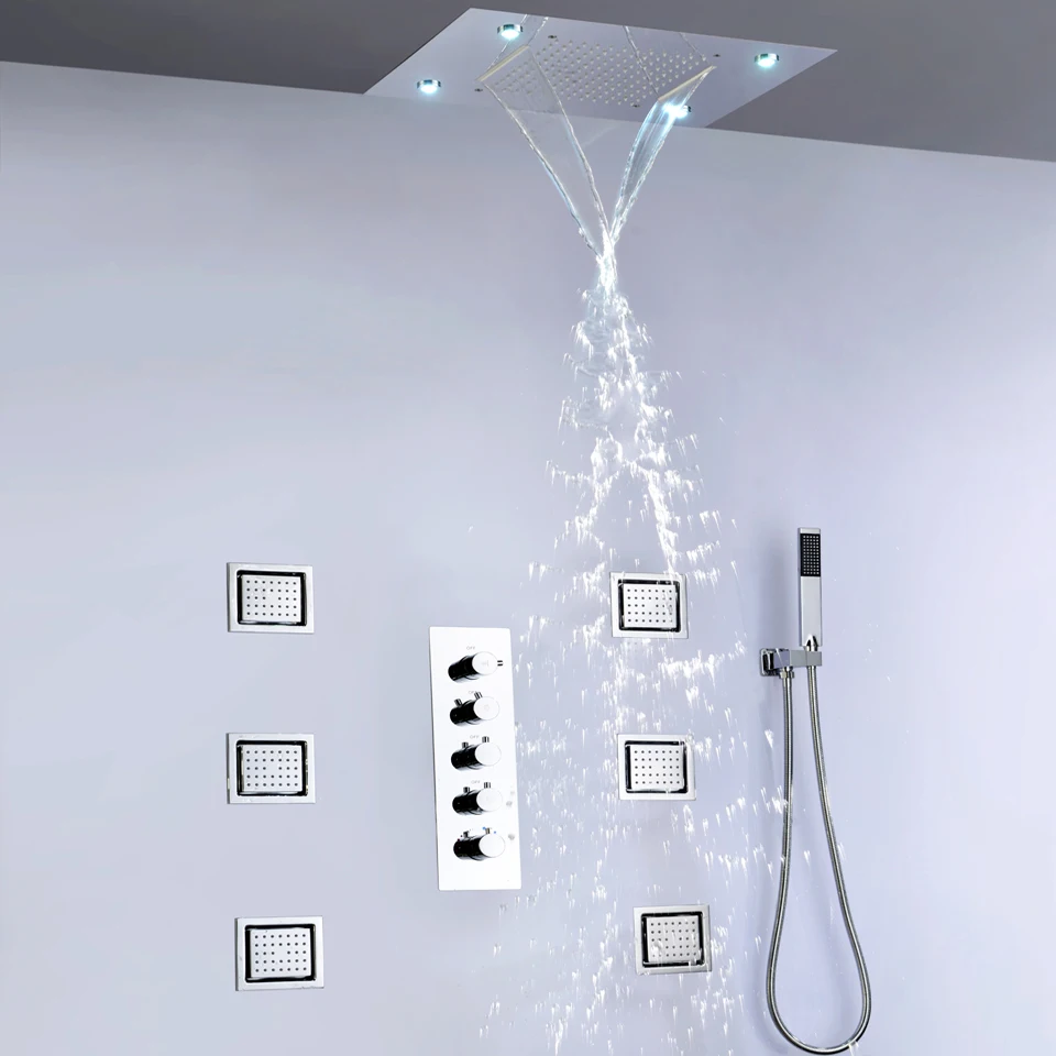 Goede Luxe Spa Thuis Hele Lichaam Massage 50X36 CM Regen Waterval Douchekop Badkamer LED Douche Kraan Sets 008 50X36K 6MP