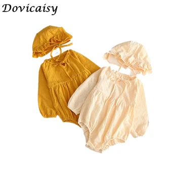 

1-3Yrs Baby Boy Girl bodysuit Spring pure cotton Long Sleeve Cotton Fashion O-Neck Rompers +Hat Infant Baby Jumpsuit