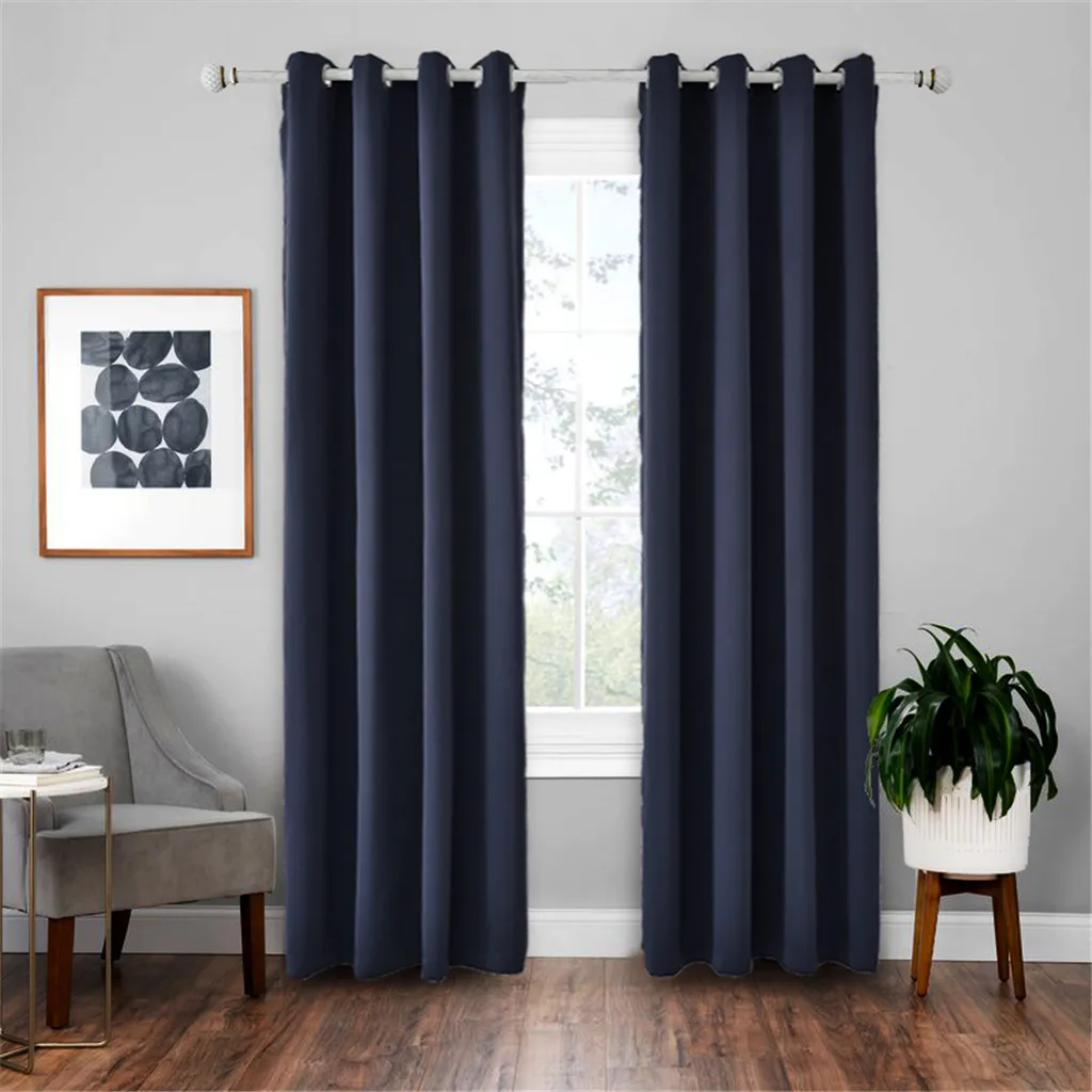 

2Pc/Set High-Precision Blackout Insulation Navy Curtain Nordic Style Thick Lined Grommet Window Curtain Elegant Solid Curtain