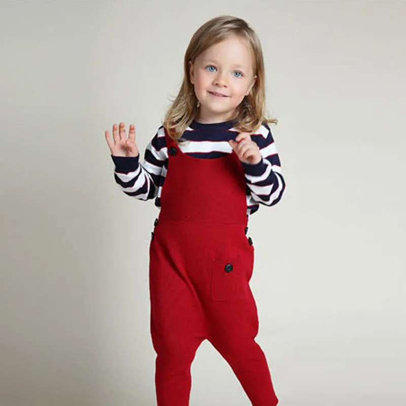 Lovely Red Wine Color Overalls Girls Boys Baby Kids Knitted Overalls