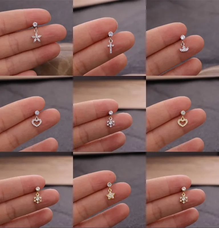 

1pc CZ Stud Piercing Crown Cross Star Cartilage Earring Conch Tragus Stud Helix Cartilage Piercing Jewelry Women Earrings Girls
