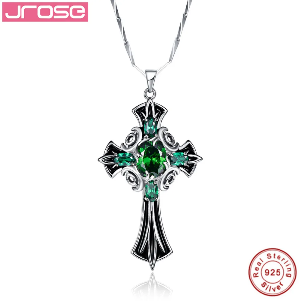 

Jrose Hot Holy 7.7CT Green CZ 925 Sterling Silver Knight Shield Cross Unisex Pendant Gift Box Luxurious Jewelry Without Chain
