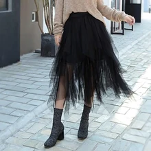 Женские летние юбки трехуровневые нерегулярные сетчатые женские модные повседневные облегающие однотонные юбки до середины икры 6Q2623