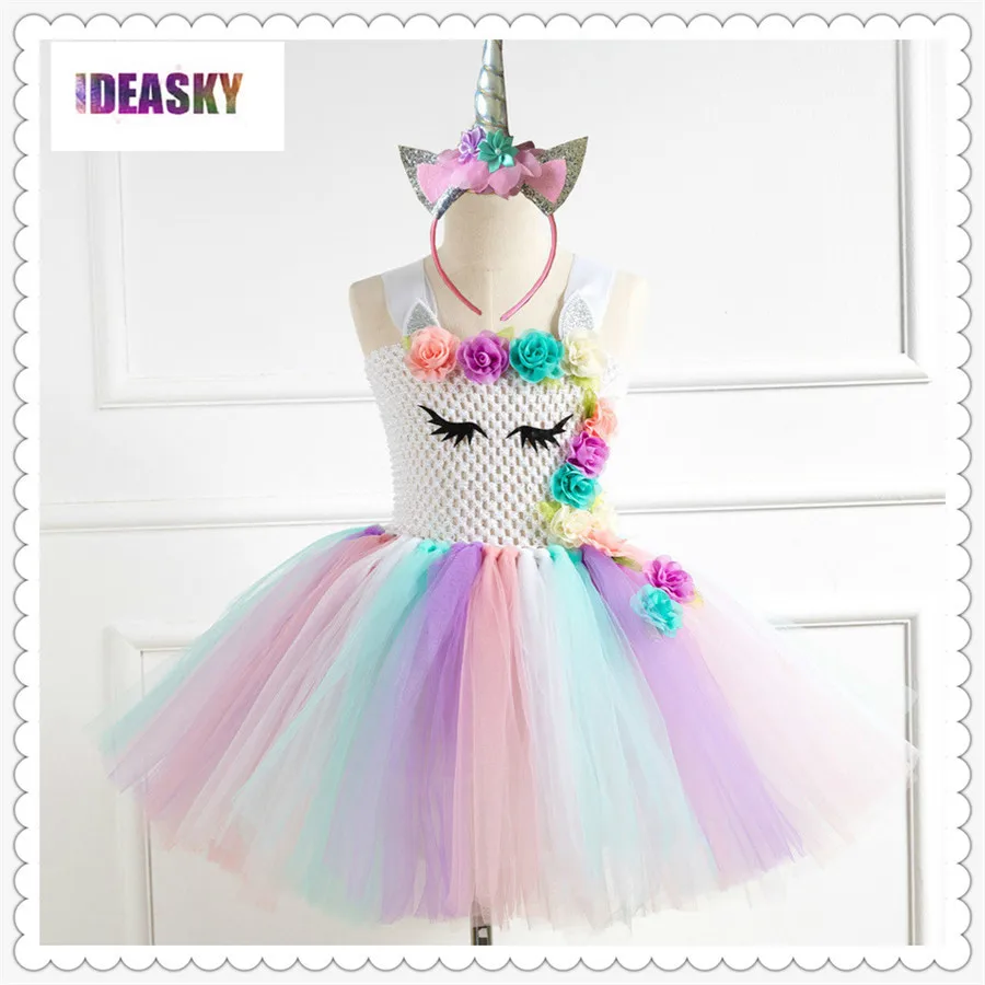 

Halloween Cosplay Fancy Dress baby Unicorn Party Dress Girls Kids Carnival Costume Children Rainbow Princess Tutu Dresses Girls