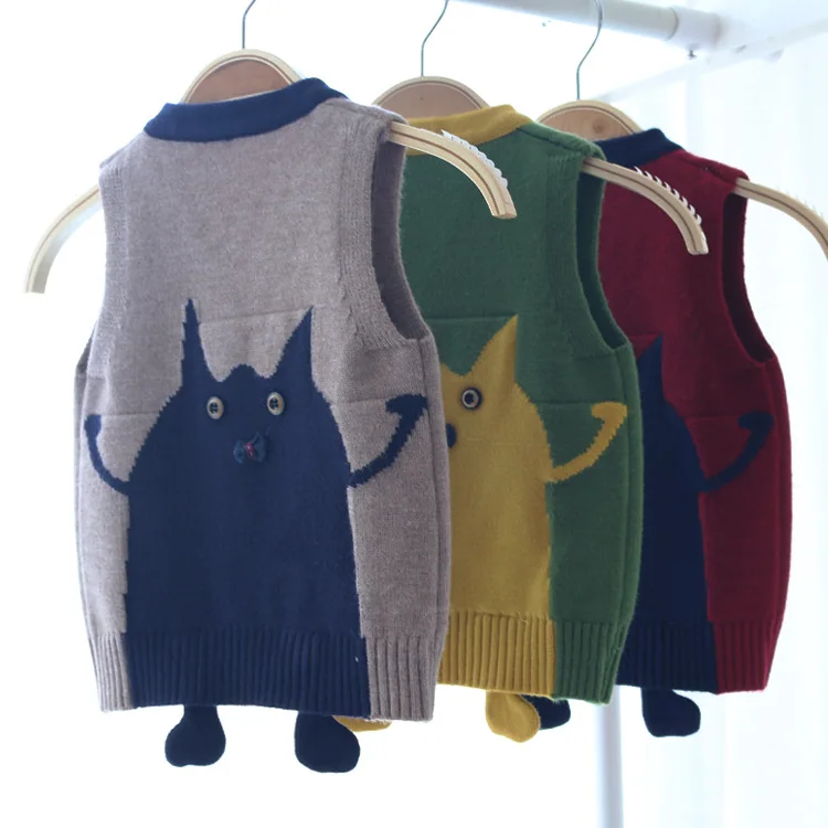 Fall / winter new cartoon children's sweater baby v - neck vest for boys and girls color matching small monster vest wholesale Fall / winter new cartoon children's sweater baby v - neck vest for boys and girls color matching small monster vest wholesale