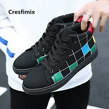 

Male Fashion Classic Autumn Lace Up High Sheos Men Cool Black Plaid Canvas Shoes Man Street White Shoes Zapatos Hombre E3108