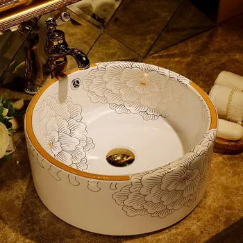 

Wasit drum european style table top art bathroom porcelain washing basin