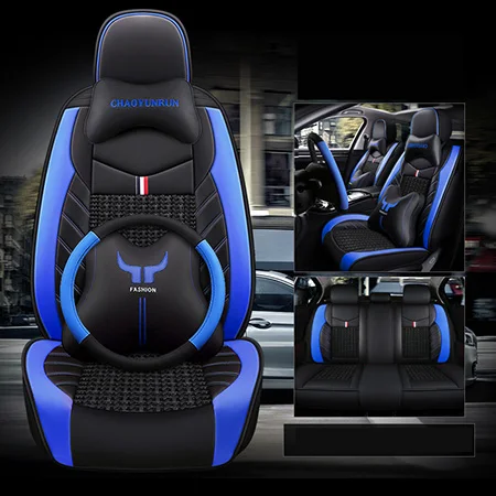 Передняя+ задняя) ПУ кожаные чехлы для автомобильных сидений для nissan teana j31 j32 terrano 2 tiida wingroad X-TRAIL t30 t31 t32 xtrail стиль - Color Name: Blue Luxury
