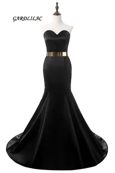 

New Long Prom Dress Black Evening Prom Gowns Backless Metal belt Wedding Party Gowns