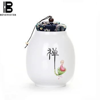 

Elegant White Porcelain Zen Tea Cans Creative Hand Painted Tea Caddy Ceramic Kung Fu Tea Set Sealed Candy Spice Jars Home Decor