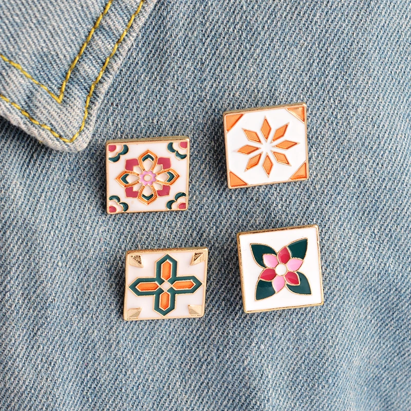 

Vintage Retro Flower Brick Brooch Pins Button Pins Denim Jacket Pin Badge for Bags Cartoon Fashion Simple Jewelry Gift