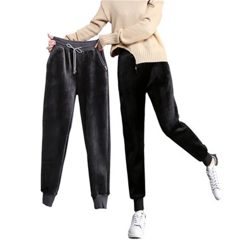 

Gold velvet plus velvet women's winter thick loose large size double-faced velvet Harlan feet high waist casual pants