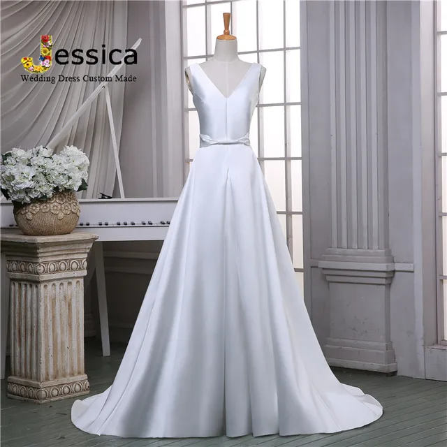 estilo sencillo vestido de boda del vendaje v cuello de satén precio