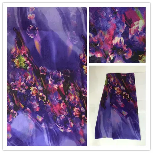 140 см Thin100% чистый натуральный шелк, шифон тутового дерева цифровая печать синий Текстиль Ткань сшить женское платье ткань для шарфа DSF08