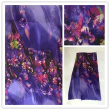 140 см Thin100% чистый натуральный шелк, шифон тутового дерева цифровая печать синий Текстиль Ткань сшить женское платье ткань для шарфа DSF08