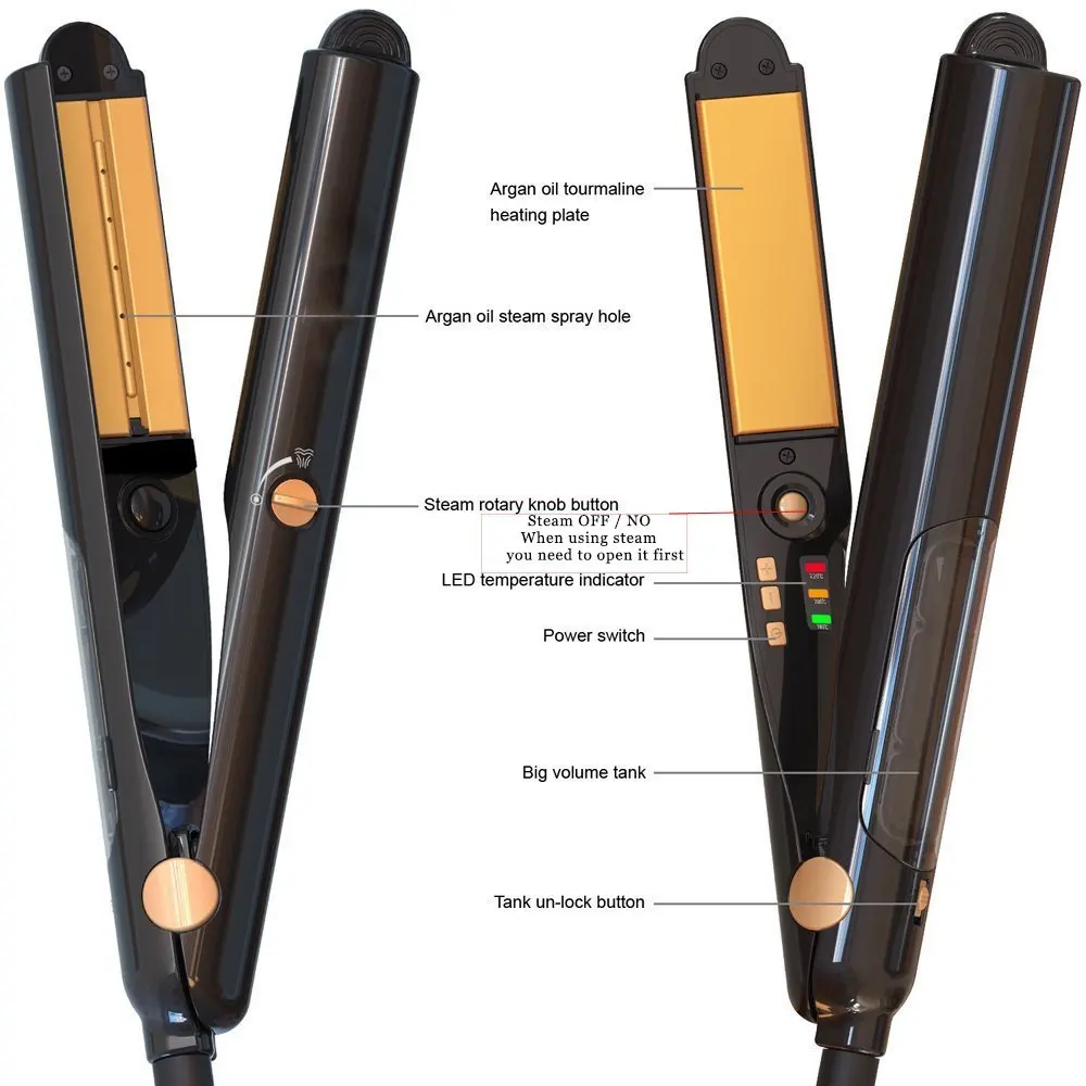 

Waist Body Wet and Dry Hair Use Steam Hair Straightener Iorn Flat Iron Styling Tools 2 in 1 Function Curler Curling Wand