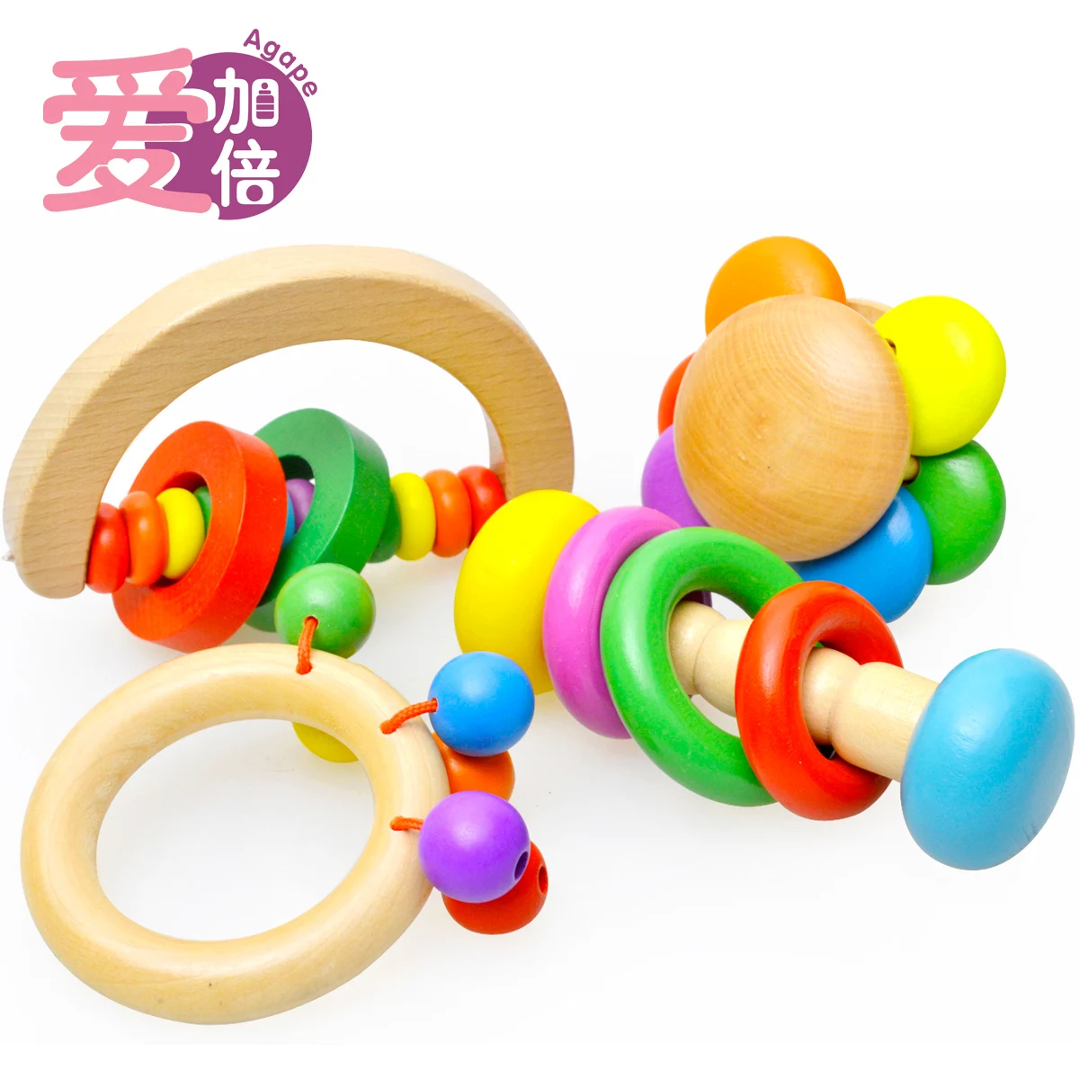 Wooden baby rattles educational baby toys set infant 6 12 months old