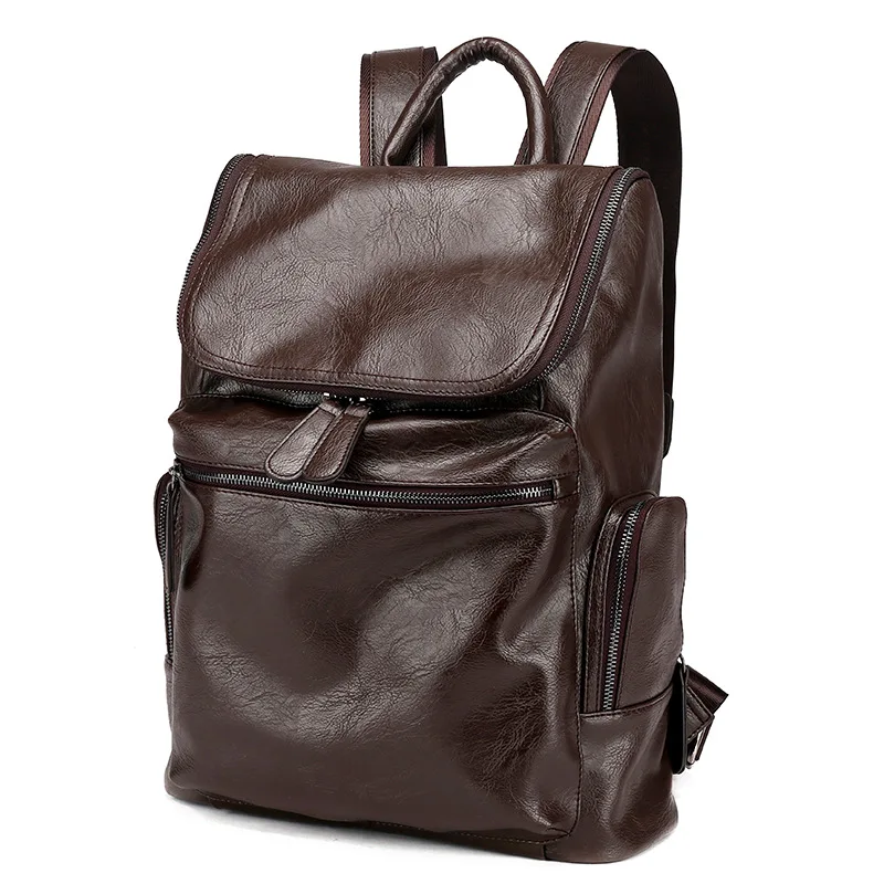 

Korean tide vertical section square high-grade PU leather shoulder bag men's large-capacity multi-function laptop backpack