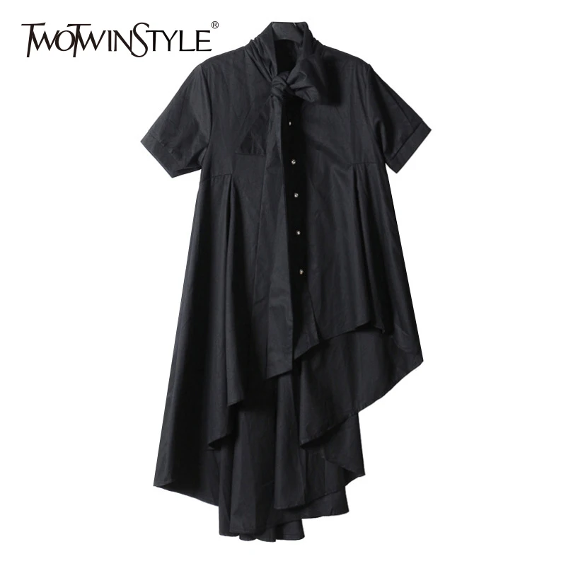 TWOTWINSTYLE платье с бантом для женщин коротким рукавом однобортные драпированные