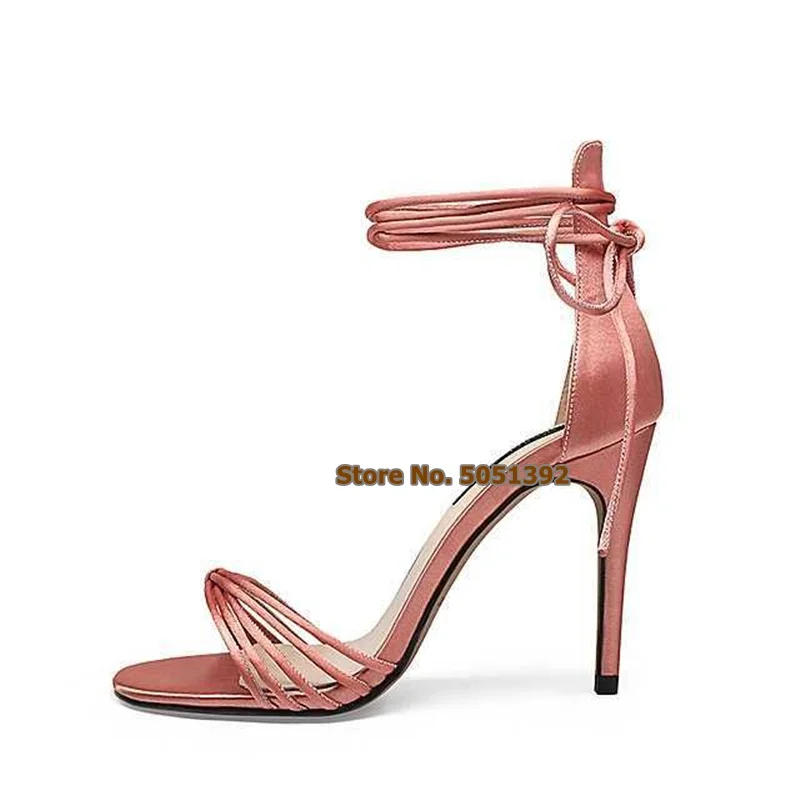 

Lace-up Thin High Heel Sandals Open Toe Elegant Ankle Strap Suede Bow-Knot Sweet Plus Size Banquet Dress Shoes