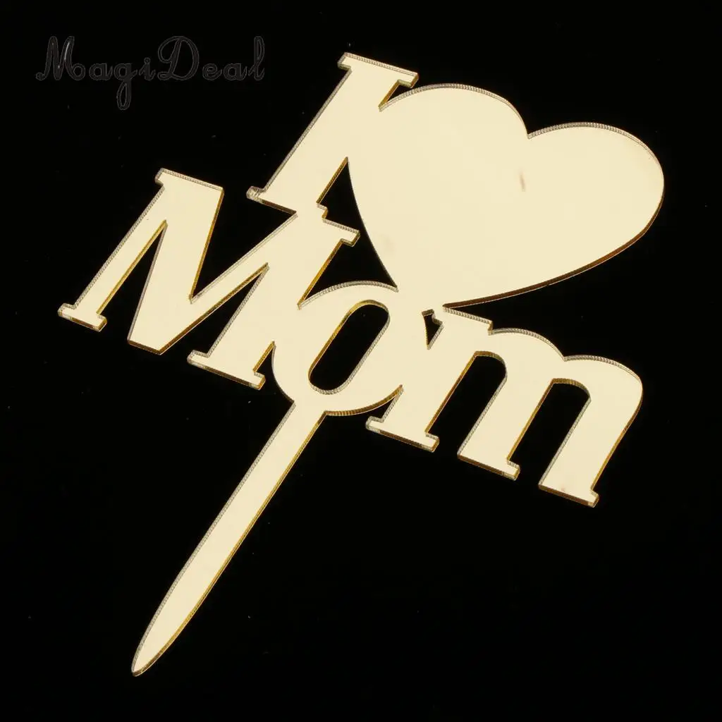 MagiDeal Love Mom Mum Acrylic Cake Topper Mothers Day Birthday Party Mirror Cake Baking Decoration Supplier