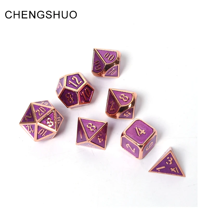 

Chengshuo dnd polyhedral dice rpg metal set dungeons and dragons desktop game dices d20 10 6 8 violet number pattern combination